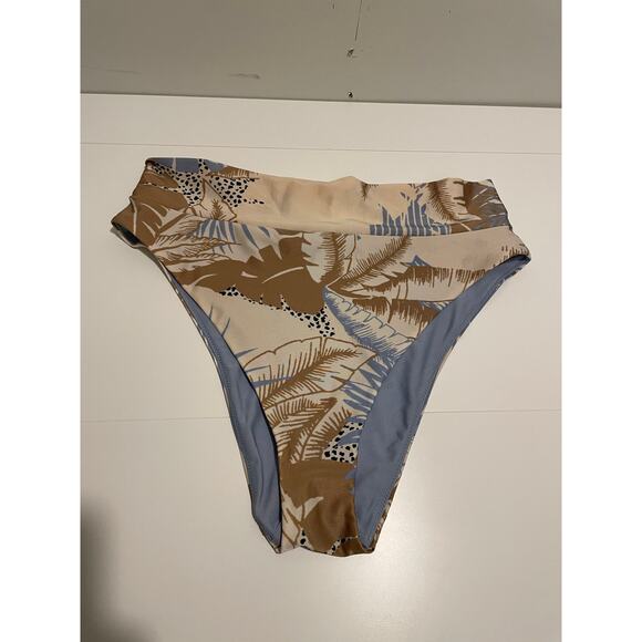 Aerie Brand High Cut Cheeky Size Large Monaco Blue Print Bikini Bottoms - Picture 2 of 6